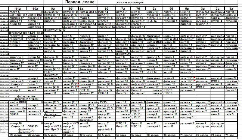 расписание уроков в excel скачать